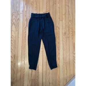 Black paper bag waist drawstring pants pockets work uniform business casual emo